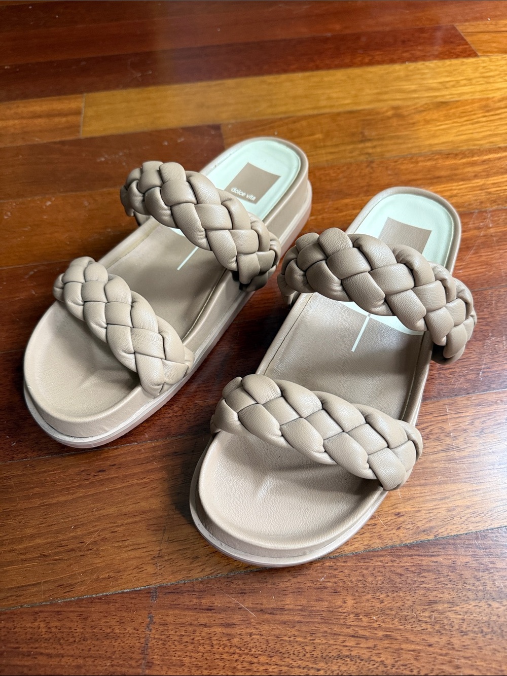 Dolce Vita Braided Double-Strap Slide Sandals in Tan